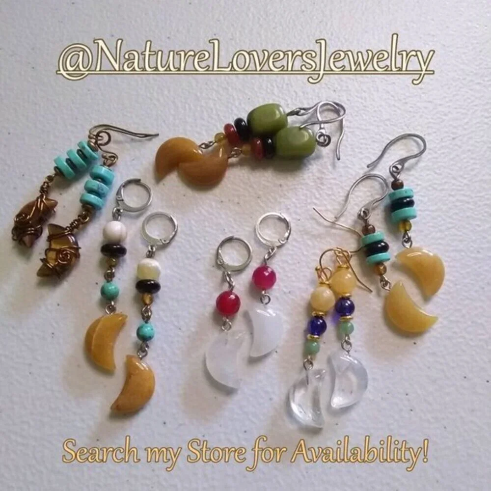 Southwestern & Boho Vibes! Long Moon Danglers! Aventurine Howlite + Agate Beads